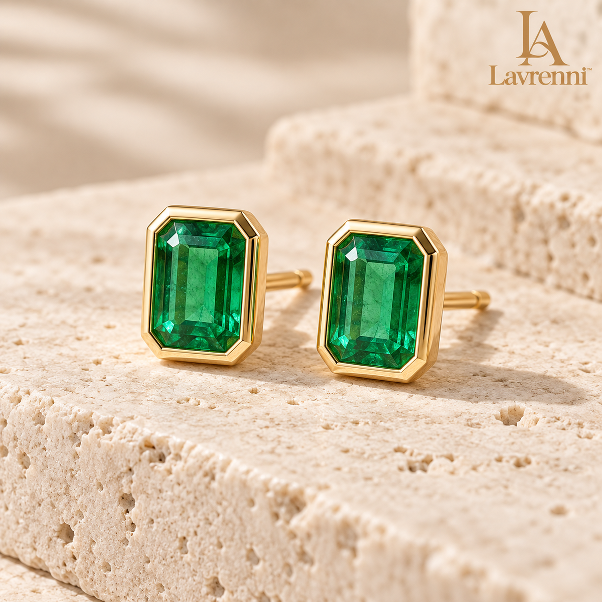Lavrenni™ Emerald-Cut Green Stud Earrings