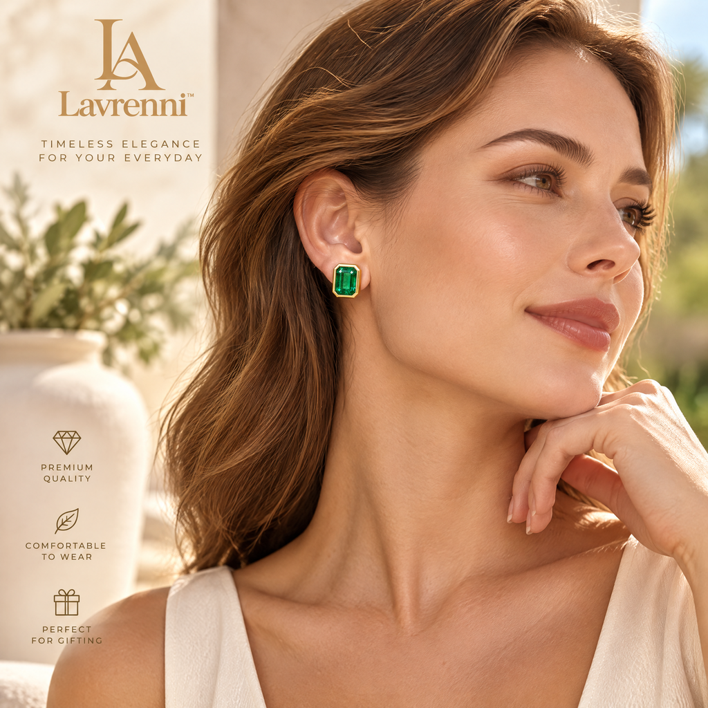 Lavrenni™ Emerald-Cut Green Stud Earrings