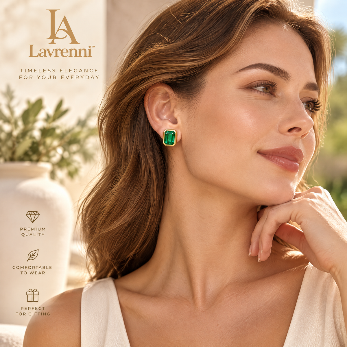 Lavrenni™ Emerald-Cut Green Stud Earrings