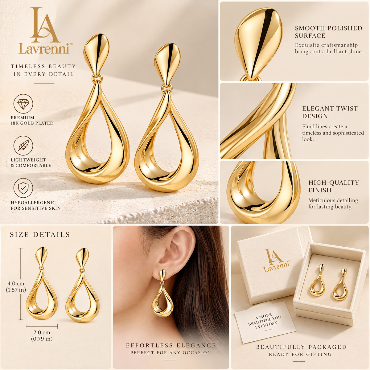 Lavrenni™ Sculpted Gold-Tone Drop Earrings