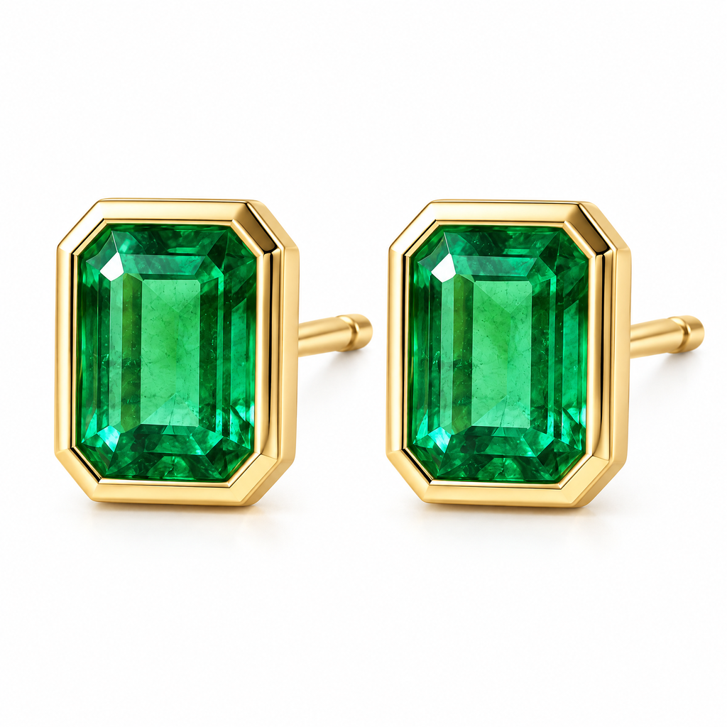 Lavrenni™ Emerald-Cut Green Stud Earrings