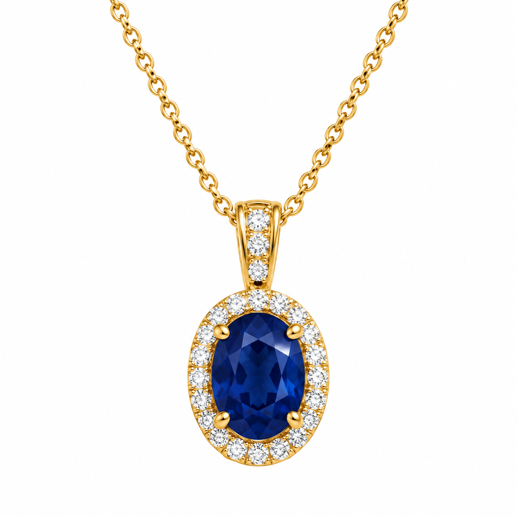 Lavrenni™ Blue Oval Halo Pendant Necklace