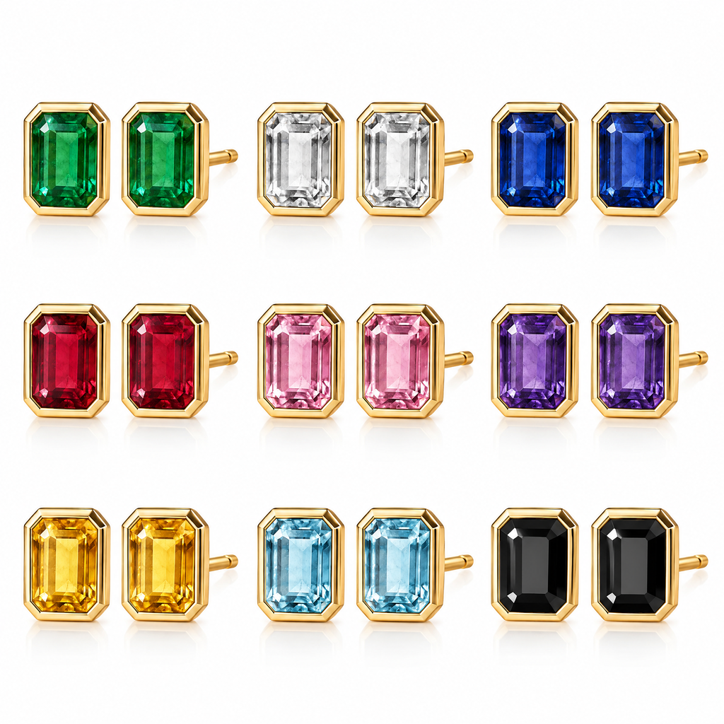 Lavrenni™ Emerald-Cut Green Stud Earrings