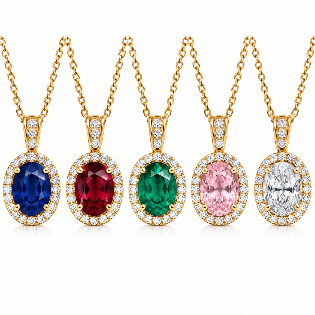 Lavrenni™ Blue Oval Halo Pendant Necklace